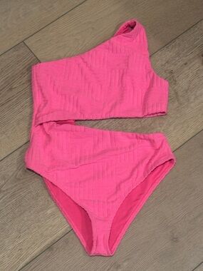 Beach Riot Hot Pink One-Shoulder Textured Bikini Set